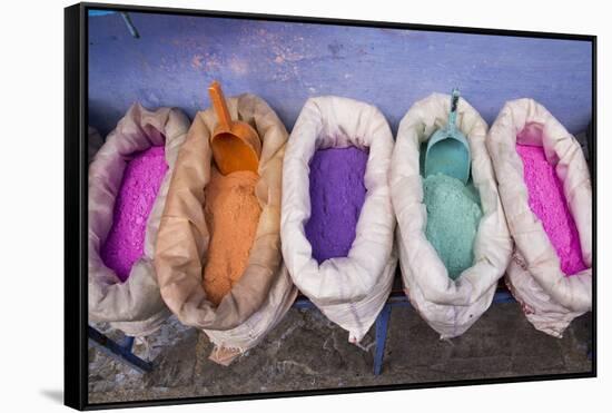 Morocco, Chechaouen, Powders or Dyes on Historical Village Street-Emily Wilson-Framed Stretched Canvas