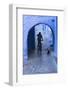 Morocco, Chefchaouen. Bicyclist Rides Past Cat in Archway in the Blue Village of Chefchaouen-Brenda Tharp-Framed Photographic Print