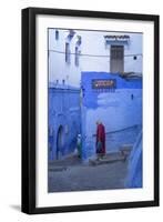 Morocco, Chefchaouen. Women Walking the Cobblestone Streets-Brenda Tharp-Framed Photographic Print