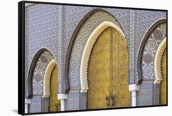 Morocco, Fes. a Detail of the King's Palace Doors-Brenda Tharp-Framed Stretched Canvas