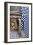 Morocco, Fes. Vase and pillar details with traditional design in the interior of a riad.-Brenda Tharp-Framed Premium Photographic Print