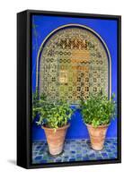 Morocco, Marrakech, Blue Building Exterior Surrounded by Plants-Emily Wilson-Framed Stretched Canvas