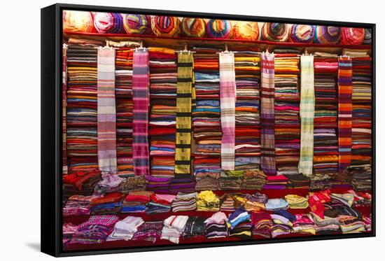 Morocco, Marrakech, Textiles and Fabrics in a Souk-Andrea Pavan-Framed Stretched Canvas