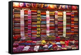 Morocco, Marrakech, Textiles and Fabrics in a Souk-Andrea Pavan-Framed Stretched Canvas