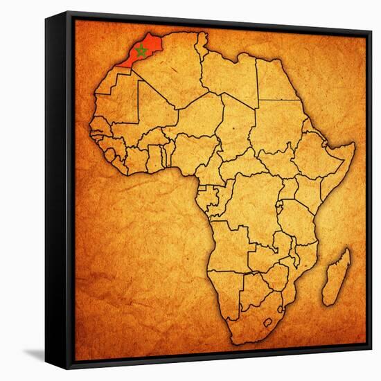 Morocco on Actual Map of Africa-michal812-Framed Stretched Canvas