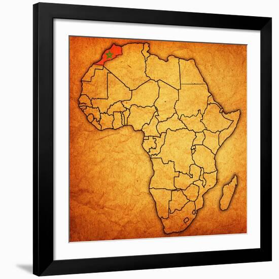 Morocco on Actual Map of Africa-michal812-Framed Art Print