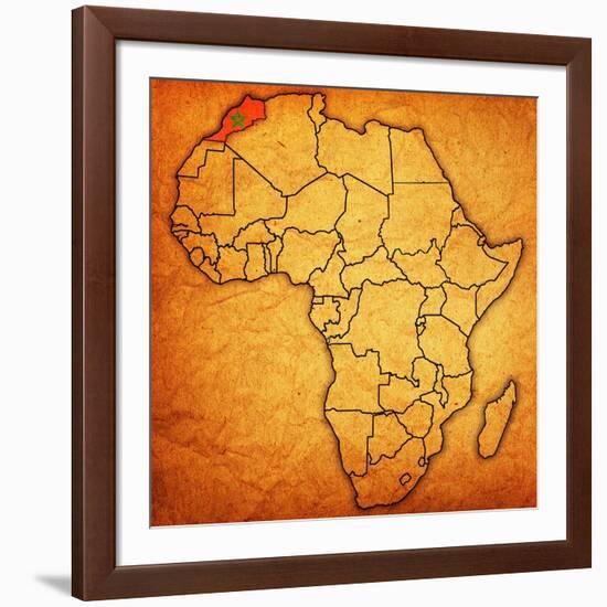 Morocco on Actual Map of Africa-michal812-Framed Art Print