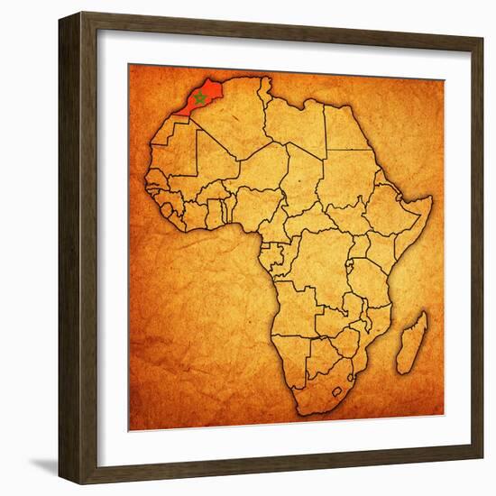 Morocco on Actual Map of Africa-michal812-Framed Art Print