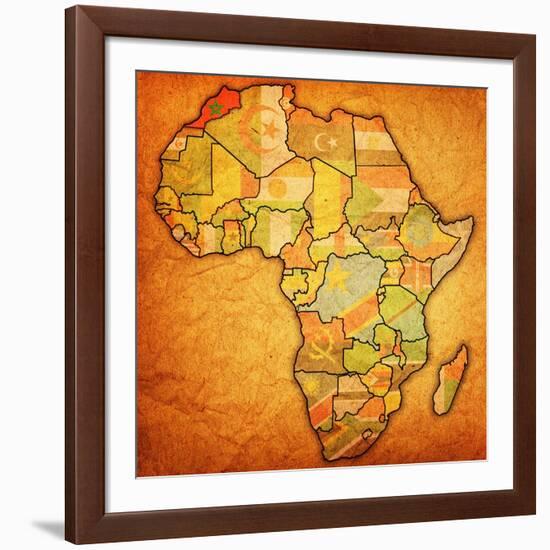 Morocco on Actual Map of Africa-michal812-Framed Art Print