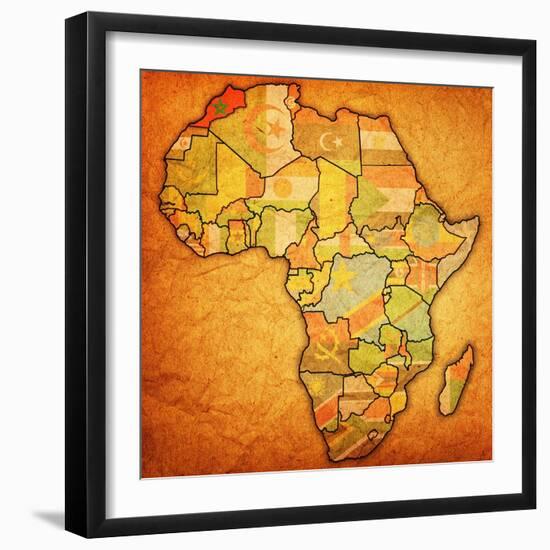 Morocco on Actual Map of Africa-michal812-Framed Art Print