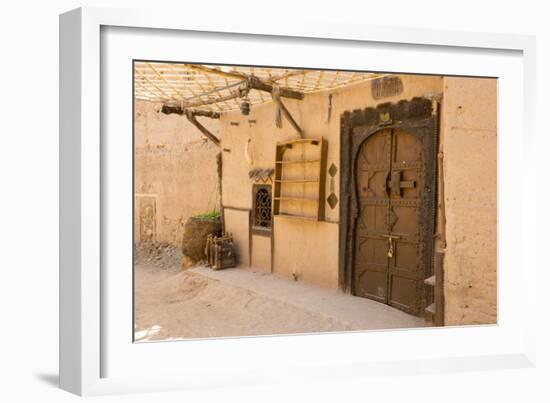 Morocco, South of Morocco, Traditionally Carved Wood Door at Tamnougalt Kasbah in the Draa Valley-Emily Wilson-Framed Photographic Print