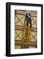 Morocco, Tinerhir. Traditional necklace of Berber woman hangs on a cabinet with camel-bone inlay-Brenda Tharp-Framed Photographic Print