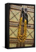 Morocco, Tinerhir. Traditional necklace of Berber woman hangs on a cabinet with camel-bone inlay-Brenda Tharp-Framed Stretched Canvas