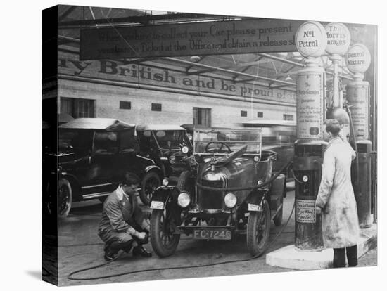 Morris Cowley Bullnose in a Garage, 1925-null-Stretched Canvas