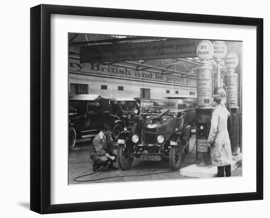 Morris Cowley Bullnose in a Garage, 1925-null-Framed Photographic Print