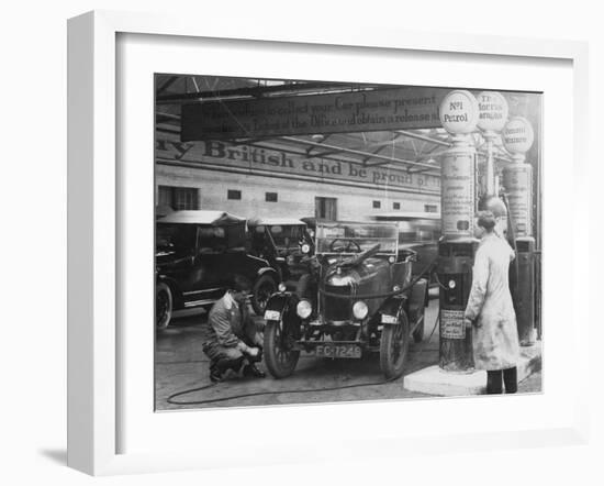 Morris Cowley Bullnose in a Garage, 1925-null-Framed Photographic Print