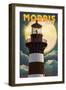 Morris Island, South Carolina - Lighthouse & Moon - Lantern Press Artwork-Lantern Press-Framed Art Print
