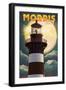 Morris Island, South Carolina - Lighthouse & Moon - Lantern Press Artwork-Lantern Press-Framed Art Print