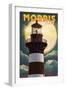 Morris Island, South Carolina - Lighthouse & Moon - Lantern Press Artwork-Lantern Press-Framed Art Print