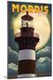 Morris Island, South Carolina - Lighthouse & Moon - Lantern Press Artwork-Lantern Press-Mounted Art Print