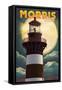 Morris Island, South Carolina - Lighthouse & Moon - Lantern Press Artwork-Lantern Press-Framed Stretched Canvas