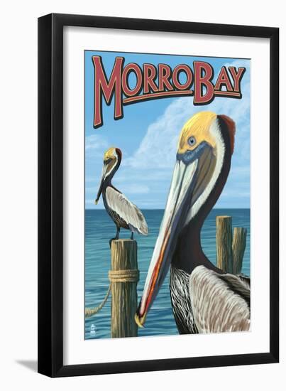 Morro Bay, CA - Pelicans-Lantern Press-Framed Art Print