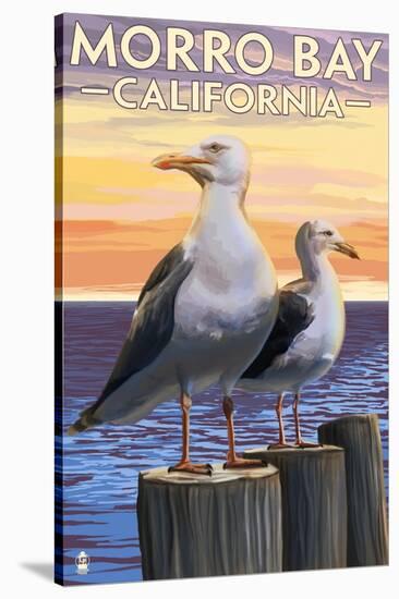 Morro Bay, CA - Sea Gulls-Lantern Press-Stretched Canvas