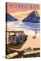 Morro Bay, CA - Woody on Beach-Lantern Press-Stretched Canvas