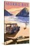 Morro Bay, CA - Woody on Beach-Lantern Press-Stretched Canvas