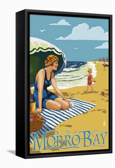 Morro Bay, California Beach Scene-Lantern Press-Framed Stretched Canvas