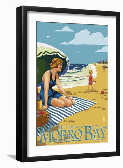 Morro Bay, California Beach Scene-Lantern Press-Framed Art Print