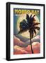 Morro Bay, California - Palm and Moon-Lantern Press-Framed Art Print