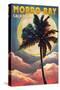 Morro Bay, California - Palm and Moon-Lantern Press-Stretched Canvas