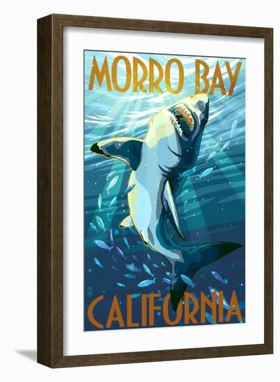 Morro Bay, California - Stylized Sharks-Lantern Press-Framed Art Print