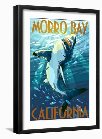 Morro Bay, California - Stylized Sharks-Lantern Press-Framed Art Print