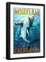 Morro Bay, California - Stylized Sharks-Lantern Press-Framed Art Print