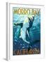 Morro Bay, California - Stylized Sharks-Lantern Press-Framed Art Print