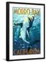 Morro Bay, California - Stylized Sharks-Lantern Press-Framed Art Print