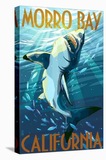 Morro Bay, California - Stylized Sharks-Lantern Press-Stretched Canvas