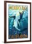 Morro Bay, California - Stylized Sharks-Lantern Press-Framed Art Print