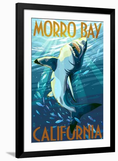 Morro Bay, California - Stylized Sharks-Lantern Press-Framed Art Print