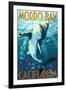 Morro Bay, California - Stylized Sharks-Lantern Press-Framed Art Print