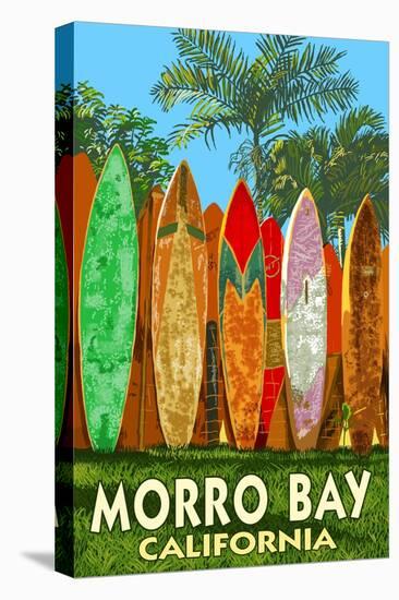 Morro Bay, California - Surfboard Fence-Lantern Press-Stretched Canvas
