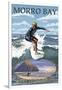 Morro Bay, California - Surfing Scene-Lantern Press-Framed Art Print
