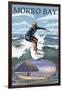 Morro Bay, California - Surfing Scene-Lantern Press-Framed Art Print