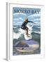 Morro Bay, California - Surfing Scene-Lantern Press-Framed Art Print