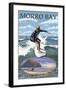 Morro Bay, California - Surfing Scene-Lantern Press-Framed Art Print