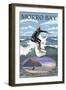 Morro Bay, California - Surfing Scene-Lantern Press-Framed Art Print