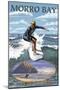 Morro Bay, California - Surfing Scene-Lantern Press-Mounted Art Print