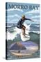 Morro Bay, California - Surfing Scene-Lantern Press-Stretched Canvas